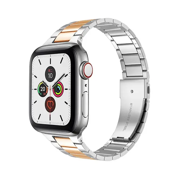 By Qubix Stalen Schakelband - Zilver Met Champagne Goud - Geschikt Voor Apple Watch 44 Mm - 45 Mm - 46 Mm - 49 Mm (Ultra 1, 2 En 3) - Compatible Apple thumbnail
