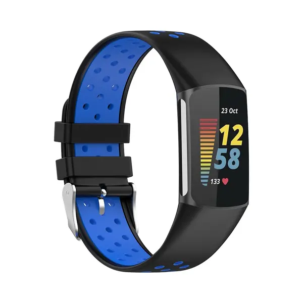 By Qubix - Geschikt Voor Fitbit Charge 5 - Fitbit Charge 6 Sportbandje Met Gesp - Zwart - Blauw - Tweekleurig - Maat, L - Horlogeband - thumbnail