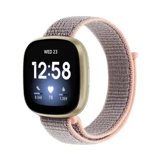 By Qubix Geschikt Voor Fitbit Versa 3 & Sense 1 - Sport Loop Nylon Bandje - Zandroze Smartwatchbandje Bandje Armband Polsband Strap Band Watchband