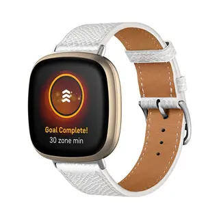 By Qubix Geschikt Voor Fitbit Versa 3 - Fitbit Versa 4 - Fitbit Sense 1 - Fitbit Sense 2 Leren Bandje - Wit Smartwatchbandje Bandje Armband Polsband