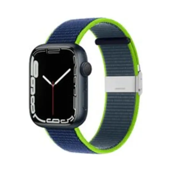 By Qubix Nylon Bandje Met Klemsluiting - Donkerblauw Met Groen - Geschikt Voor Apple Watch 38 Mm - 40 Mm - 41 Mm - 42 Mm - Compatible Apple Watch thumbnail