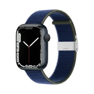 By Qubix Nylon Bandje Met Klemsluiting - Donkerblauw - Geschikt Voor Apple Watch 44 Mm - 45 Mm - 46 Mm - 49 Mm (Ultra 1, 2 En 3) - Compatible Apple