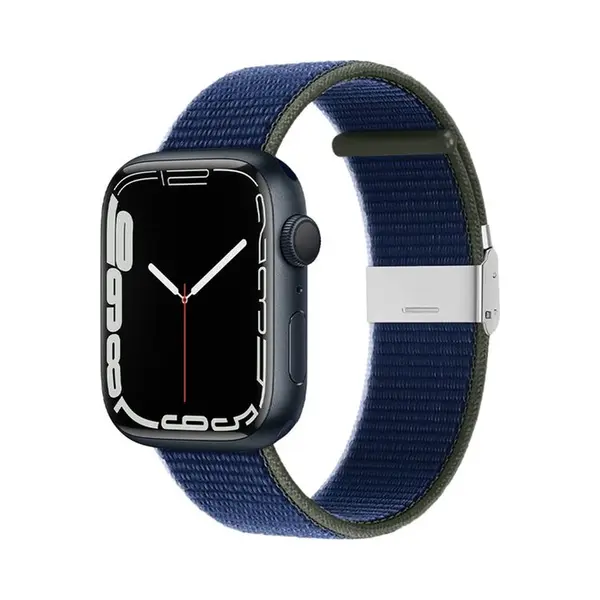 By Qubix Nylon Bandje Met Klemsluiting - Donkerblauw - Geschikt Voor Apple Watch 44 Mm - 45 Mm - 46 Mm - 49 Mm (Ultra 1, 2 En 3) - Compatible Apple thumbnail