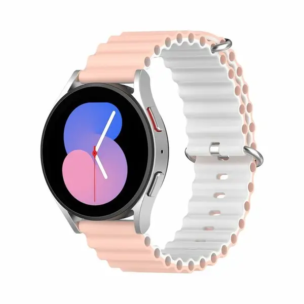 By Qubix - Smartwatch Bandje 20mm - Geschikt Voor Garmin Forerunner 55 - 165 - 245 - 570 (42mm) - 645 - Ocean Style Bandje - Lichtroze - Wit - thumbnail