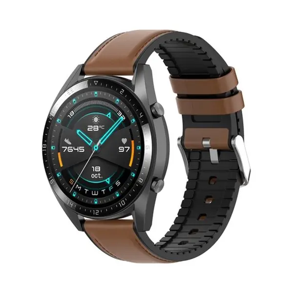 By Qubix - Smartwatch Bandje 20mm - Geschikt Voor Garmin Approach S12 - S40 - S42 - Leer + Siliconen Bandje - Bruin - Geschikt Voor Garmin Bandje thumbnail