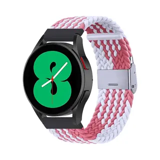 By Qubix - Smartwatch Bandje 22mm - Geschikt Voor Garmin Vivoactive 4 - 4L - Braided Nylon Bandje - Wit - Roze - Geschikt Voor Garmin Bandje