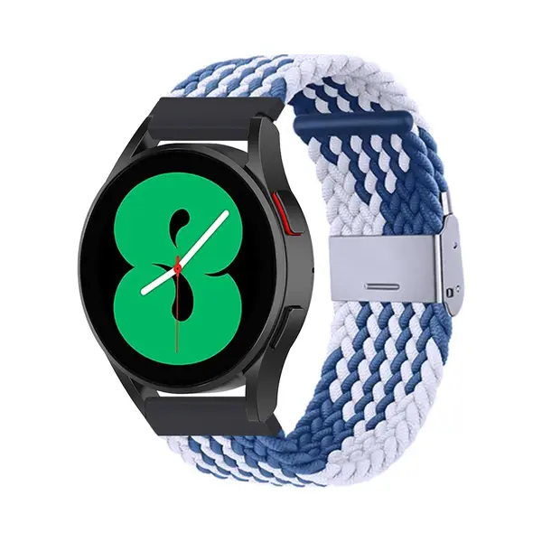 By Qubix - Smartwatch Bandje 22mm - Geschikt Voor Garmin Forerunner 970 - 570 (47mm) - 255 - Braided Nylon Bandje - Blauw - Wit - Geschikt Voor Garmin thumbnail