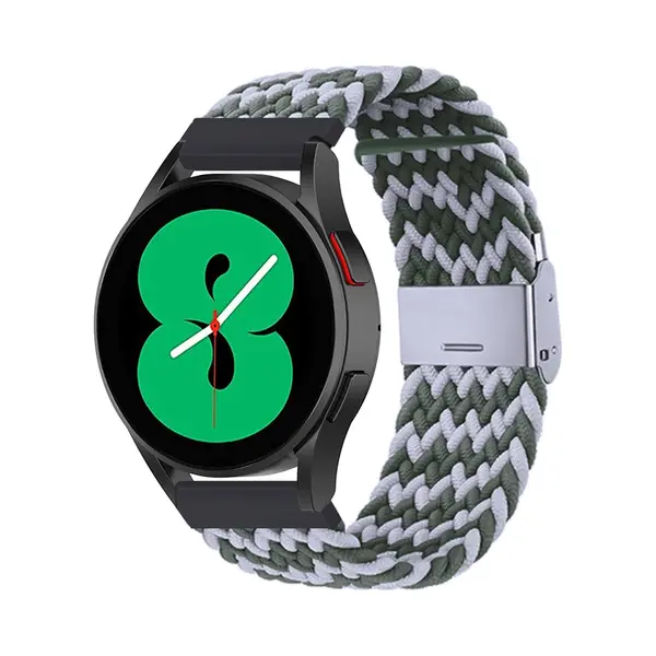 By Qubix - Smartwatch Bandje 22mm - Geschikt Voor Garmin Forerunner 970 - 570 (47mm) - 255 - Braided Nylon Bandje - Groen - Grijs - Geschikt Voor thumbnail
