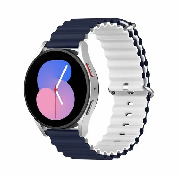By Qubix - Smartwatch Bandje 22mm - Geschikt Voor Garmin Forerunner 970 - 570 (47mm) - 255 - Ocean Style Bandje - Donkerblauw - Wit - Geschikt Voor thumbnail