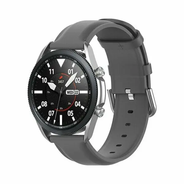By Qubix - Smartwatch Bandje 22mm - Geschikt Voor Garmin Forerunner 970 - 570 (47mm) - 255 - Classic Leren Bandje - Grijs - Leather - Geschikt Voor thumbnail