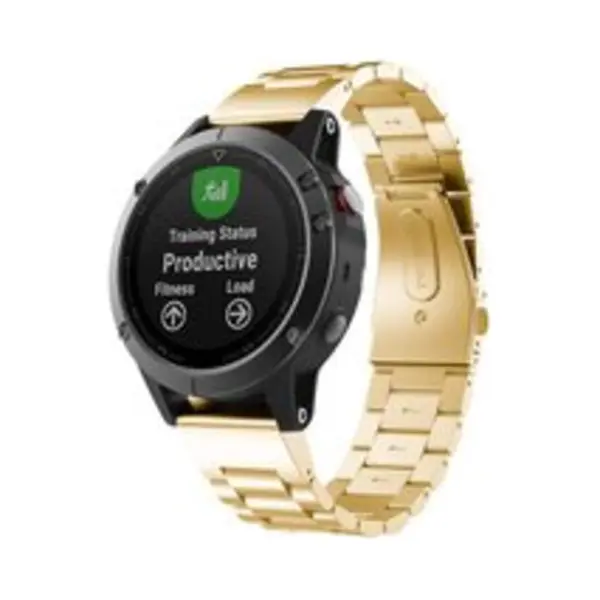 By Qubix - 26mm Quickfit - Stalen Schakelband - Goud - Geschikt Voor Garmin Fenix 7X - 6X - 5X thumbnail