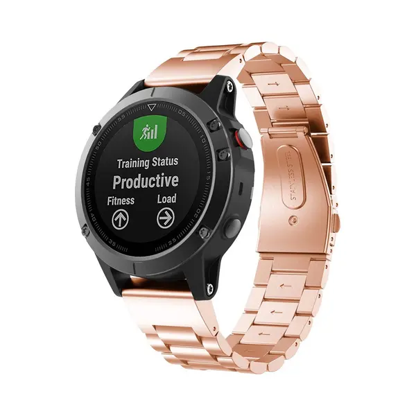 By Qubix - 26mm Quickfit - Stalen Schakelband - Rosé Goud - Geschikt Voor Garmin Fenix 7X - 6X - 5X thumbnail