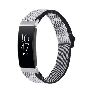 By Qubix Geschikt Voor Fitbit Inspire 2 & Ace 3 Elastische Solo Loop Nylon Bandje - Zwart - Wit Smartwatchbandje Bandje Armband Polsband Strap Band