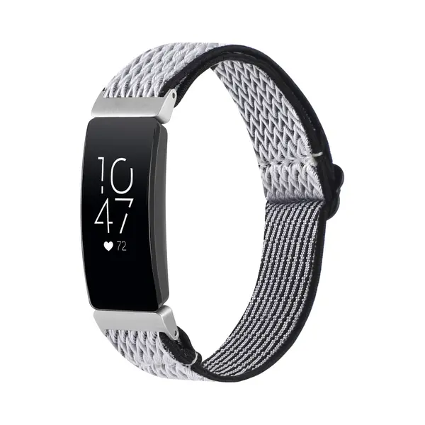 By Qubix Geschikt Voor Fitbit Inspire 2 & Ace 3 Elastische Solo Loop Nylon Bandje - Zwart - Wit Smartwatchbandje Bandje Armband Polsband Strap Band thumbnail