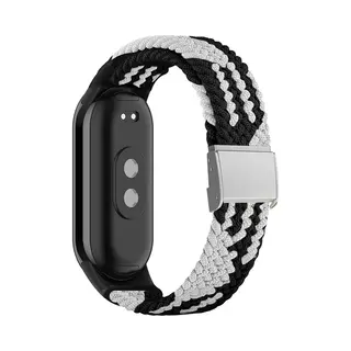 By Qubix Braided Nylon Bandje - Zwart Met Wit - Geschikt Voor Xiaomi Smart Band 8 - 9 - 10