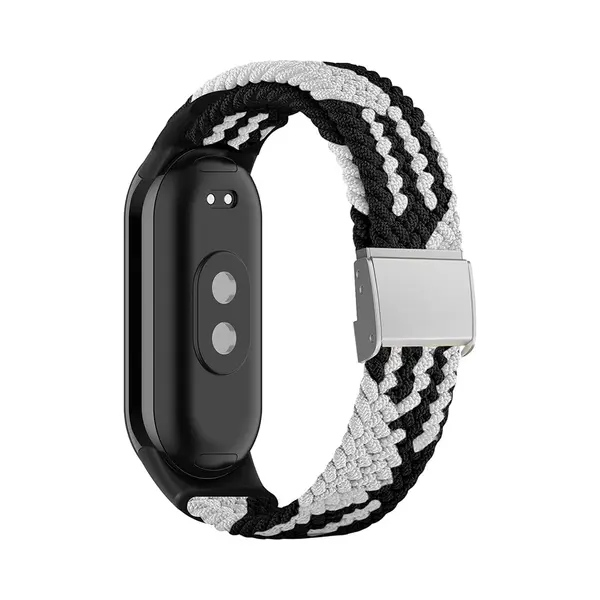 By Qubix Braided Nylon Bandje - Zwart Met Wit - Geschikt Voor Xiaomi Smart Band 8 - 9 - 10 thumbnail