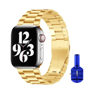 By Qubix - Stalen Schakel Band - Geschikt Voor 42mm - 44mm - 45mm - Ultra - 49mm Apple Watch Bandje Goud - Smartwatch Bandje Staal - Stainless Steel