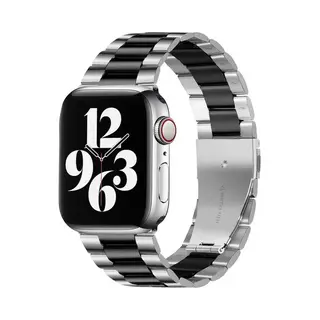 By Qubix Stalen Schakelband - Zilver Met Zwart - Geschikt Voor Apple Watch 38 Mm - 40 Mm - 41 Mm - 42 Mm - Compatible Apple Watch Bandje - Smartwatch