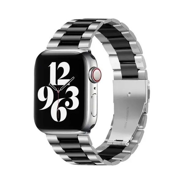 By Qubix Stalen Schakelband - Zilver Met Zwart - Geschikt Voor Apple Watch 38 Mm - 40 Mm - 41 Mm - 42 Mm - Compatible Apple Watch Bandje - Smartwatch thumbnail