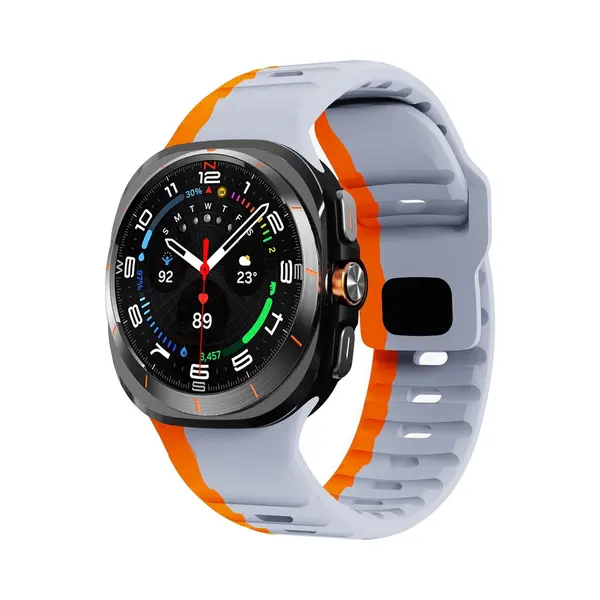 By Qubix Wave Siliconen Bandje - Grijs Met Oranje - Geschikt Voor Samsung Galaxy Watch Ultra / Ultra 2025 47mm thumbnail