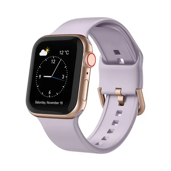 By Qubix Soft Siliconen Bandje Met Gespsluiting - Pastel Paars - Geschikt Voor Apple Watch 38 Mm - 40 Mm - 41 Mm - 42 Mm - Compatible Apple Watch thumbnail