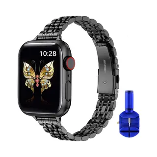 By Qubix Stalen Slim Fit Band - Zwart - Geschikt Voor Apple Watch 44 Mm - 45 Mm - 46 Mm - 49 Mm (Ultra 1, 2 En 3) - Stalen Bandje
