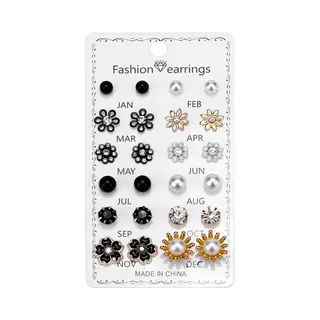 Fako Bijoux® - 12 Paar Oorbellen Op Kaart - Steker - Mix - 12 Paar - Jaarkaart - Joy