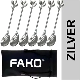 Fako Bijoux 1x Theelepel - Dessertlepel - Koffielepel - Blaadjes - Rvs - Zilverkleurig - 6 Stuks