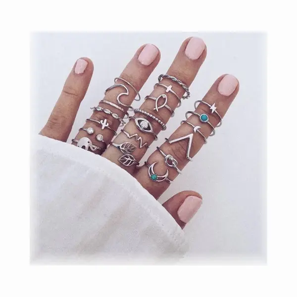 Fako Bijoux® - Bohemian Stijl Ringenset - Ringen Set - Sofia - 20-Delig - Zilverkleurig thumbnail