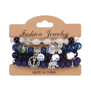 Fako Bijoux® - Armband Set - Boho - Bohemian - Bedels - Blauw