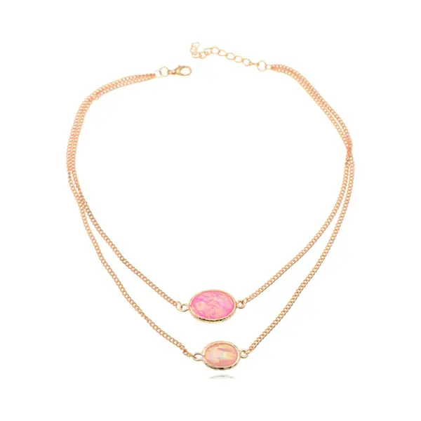 Deja Jewels Gelaagde Goudkleurige Verstelbare Boho Stijl Ketting Met Roze Stenen thumbnail