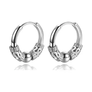 Mendes Heren Oorringen Staal Zilverkleurig Met Details En Balletje - 20mm