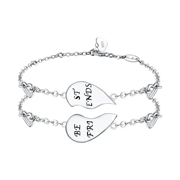 Bixorp Friends Vriendschapsarmbandjes Voor 2 Met Zilverkleurig Hartje - Bff Armband Meisjes - Best Friends Armband Vriendschap Cadeau Voor Twee thumbnail