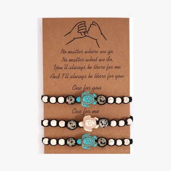 Bixorp Friends Vriendschapsarmbandjes Voor 3 Met Roze & Blauwe Schildpadden / Schildpadjes - Bff ArmbandMeisjes - Best Friends Armband Vriendschap thumbnail