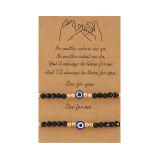 Bixorp Friends Vriendschapsarmbandjes Voor 2 Met Zwarte Knoopjes & Oogjes - Bff Armband Meisjes - Best Friends Armband Vriendschap Cadeau Voor Twee