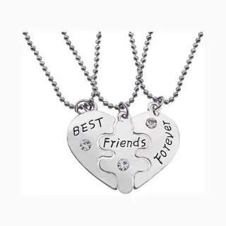 Bixorp Friends Bff Ketting Voor 3 Met Zilverkleurige Puzzelstukjes "Best Friends Forever" - Best Friends Ketting Vriendschap Cadeau Voor Drie