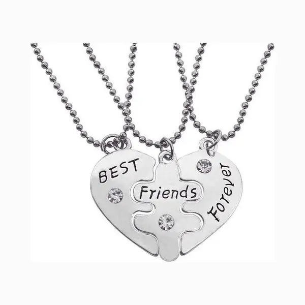 Bixorp Friends Bff Ketting Voor 3 Met Zilverkleurige Puzzelstukjes "Best Friends Forever" - Best Friends Ketting Vriendschap Cadeau Voor Drie thumbnail