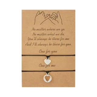 Bixorp Friends Vriendschapsarmbandjes Voor 2 Met Zilverkleurige Hartjes Zwart Bandje - Bff ArmbandMeisjes - Best Friends Armband Vriendschap Cadeau