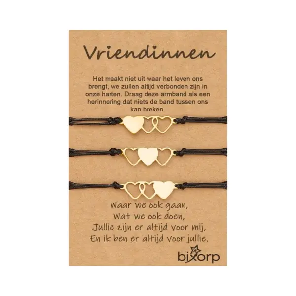 Bixorp Friends Vriendschapsarmbandjes Voor 3 Met Goudkleurige Hartjes Zwart Bandje - Bff ArmbandMeisjes - Best Friends Armband Vriendschap Cadeau Voor thumbnail