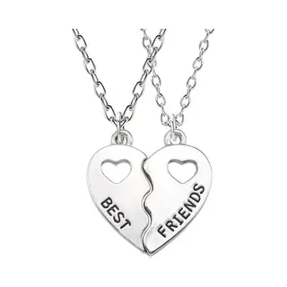 Bixorp Friends Bff Ketting Voor 2 Met Zilverkleurige Helften Hartje - Vriendschapsketting Meisjes - Best Friends Ketting Vriendschap Cadeau Voor Twee