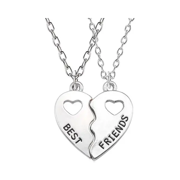 Bixorp Friends Bff Ketting Voor 2 Met Zilverkleurige Helften Hartje - Vriendschapsketting Meisjes - Best Friends Ketting Vriendschap Cadeau Voor Twee thumbnail