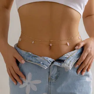 jewelegance Belly Chain - Buikketting - Pink Stone Chain Belt - Lichaamsketting - Taille Ketting - Waist Chain - Ketting Riemen Dames - Heupketting Goud