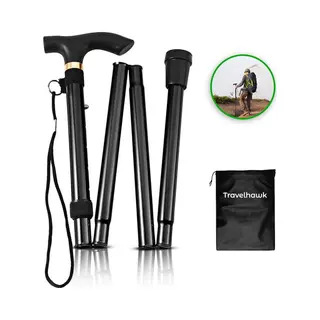 Travelhawk Wandelstok - Wandelstok Opvouwbaar - Opvouwbare Wandelstok - Wandestokken Verstelbaar - Zwart - Incl. Opbergtas - Loopstok Ouderen