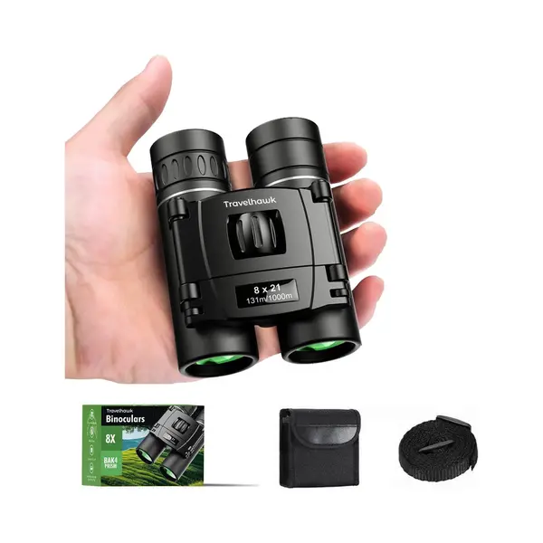 TravelHawk Verrekijker - 8x21 - BAK4 - Full Multi-Coated (Fmc) - Compacte Verrekijker - Waterdicht - Met Nekkoord, Draagtas - Voor Vogels Kijken, thumbnail