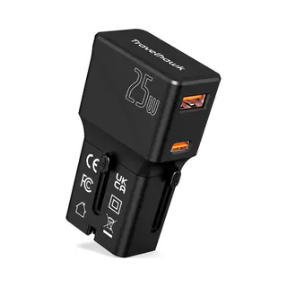 TravelHawk Universele Wereldstekker - Reisstekker - Usb-C En Usb-A - Geschikt Voor 150+ Landen - Zwart