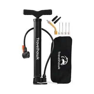 Travelhawk Mini Fietspomp - Dubbele Ventielkop - Bal Pomp - Handig Voor Onderweg Of Op Reis - Inclusief Draagtas - Zwart