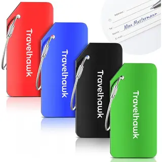Travelhawk Kofferanhänger 4 Stück, Aluminium Adressanhänger, Gepäckanhänger Mit Namensschild Adressschild, Wasserdicht, Koffer Reisezubehör Für
