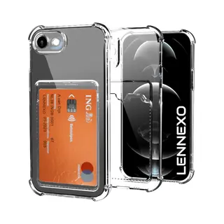 Lennexo Hoesje Met Pashouder Geschikt Voor IPhone Se 2022 / 2020 / 8 / 7 - Transparant Siliconen Hoesje - Shockproof Case