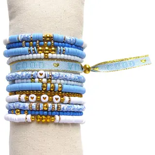 Principessa Katsuki Kralenpakket Voor Armbanden Met Spacers – Blauwtinten – 4 Mm Rocailles Roze En Wit – Gouden Kraaltjes - Festivallint