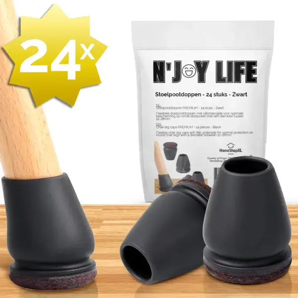 N'Joy Life - 24x Premium Stoelpoot Beschermers Flexibel - Stoelpootdoppen 22-28 Mm Voor Ronde Stoelpoten - Rond 22-28mm - Anti-Kras Vilt - thumbnail